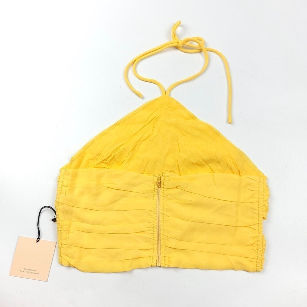 NWT Superdown Harlie Halter Cut Out Crop Top Ruched Boho Yellow Y2k Resort Small - Picture 6 of 11